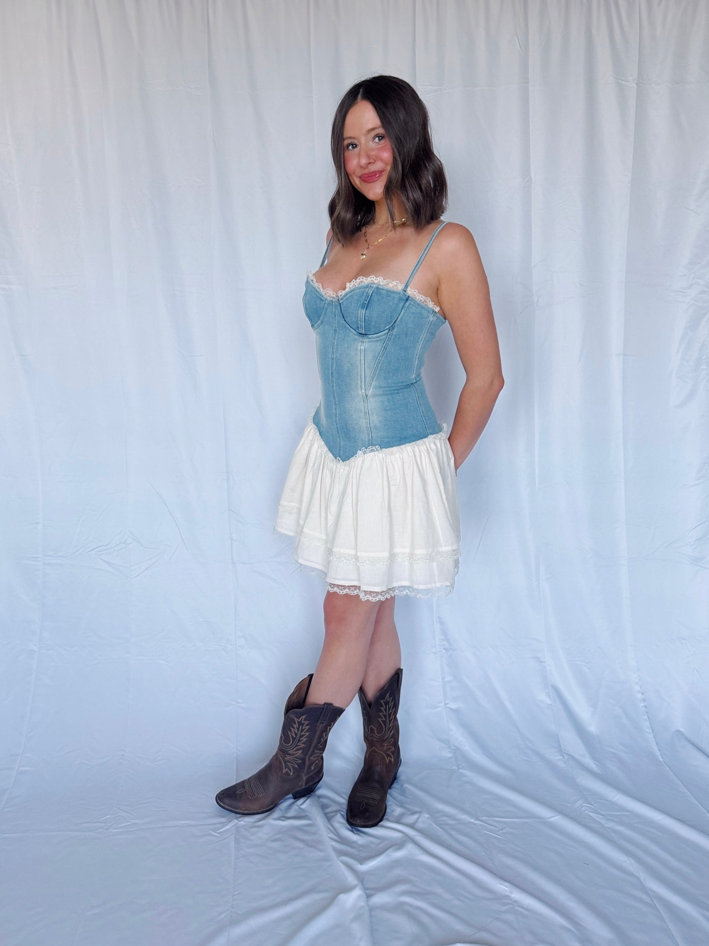 Split Decision Denim Corset Dress