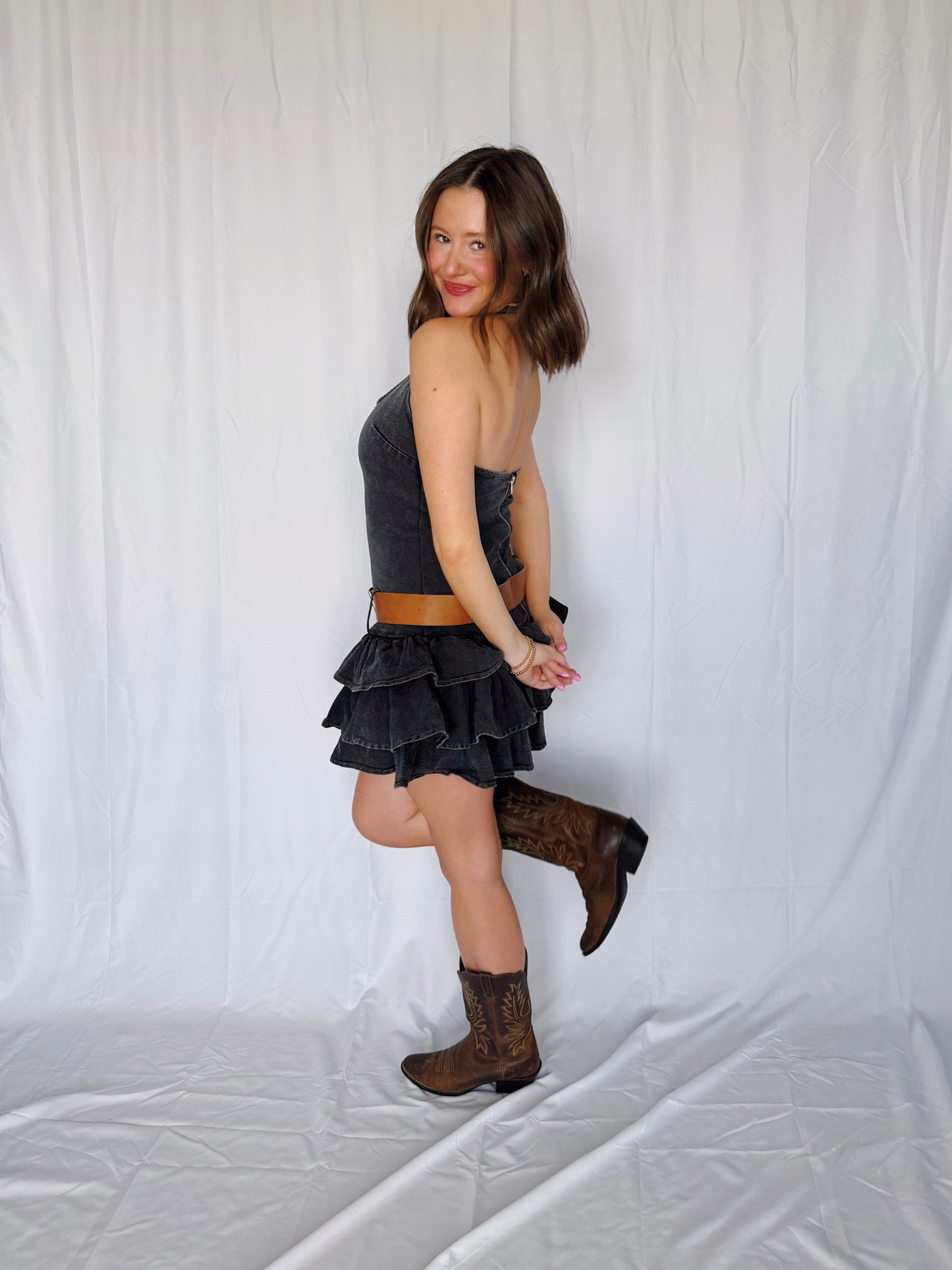 Country Boy's Dream Girl Belted Denim Dress