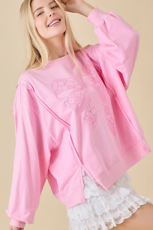 Dancing Through Life Lace Bow Sweatshirt