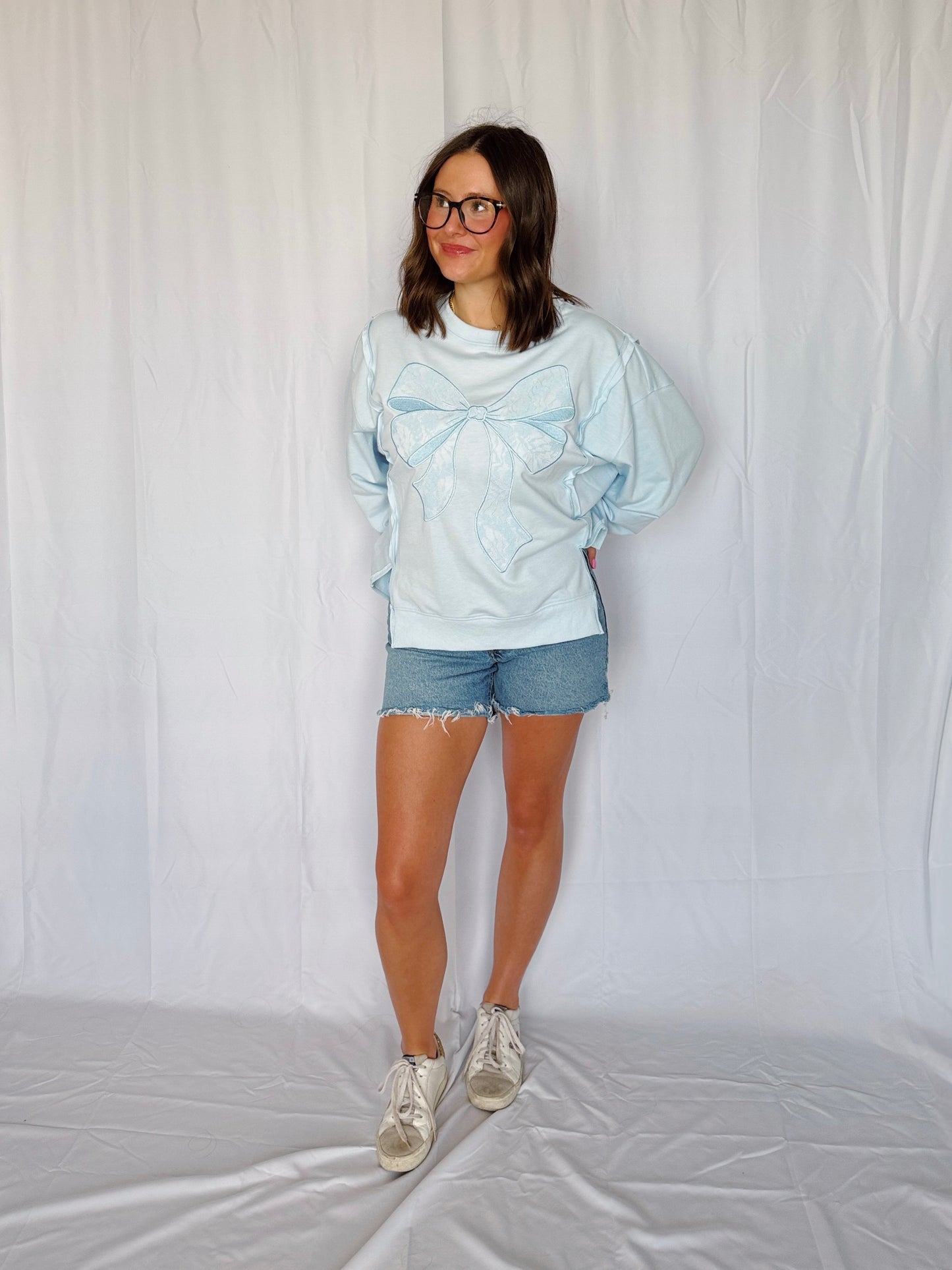 Dancing Through Life Lace Bow Sweatshirt