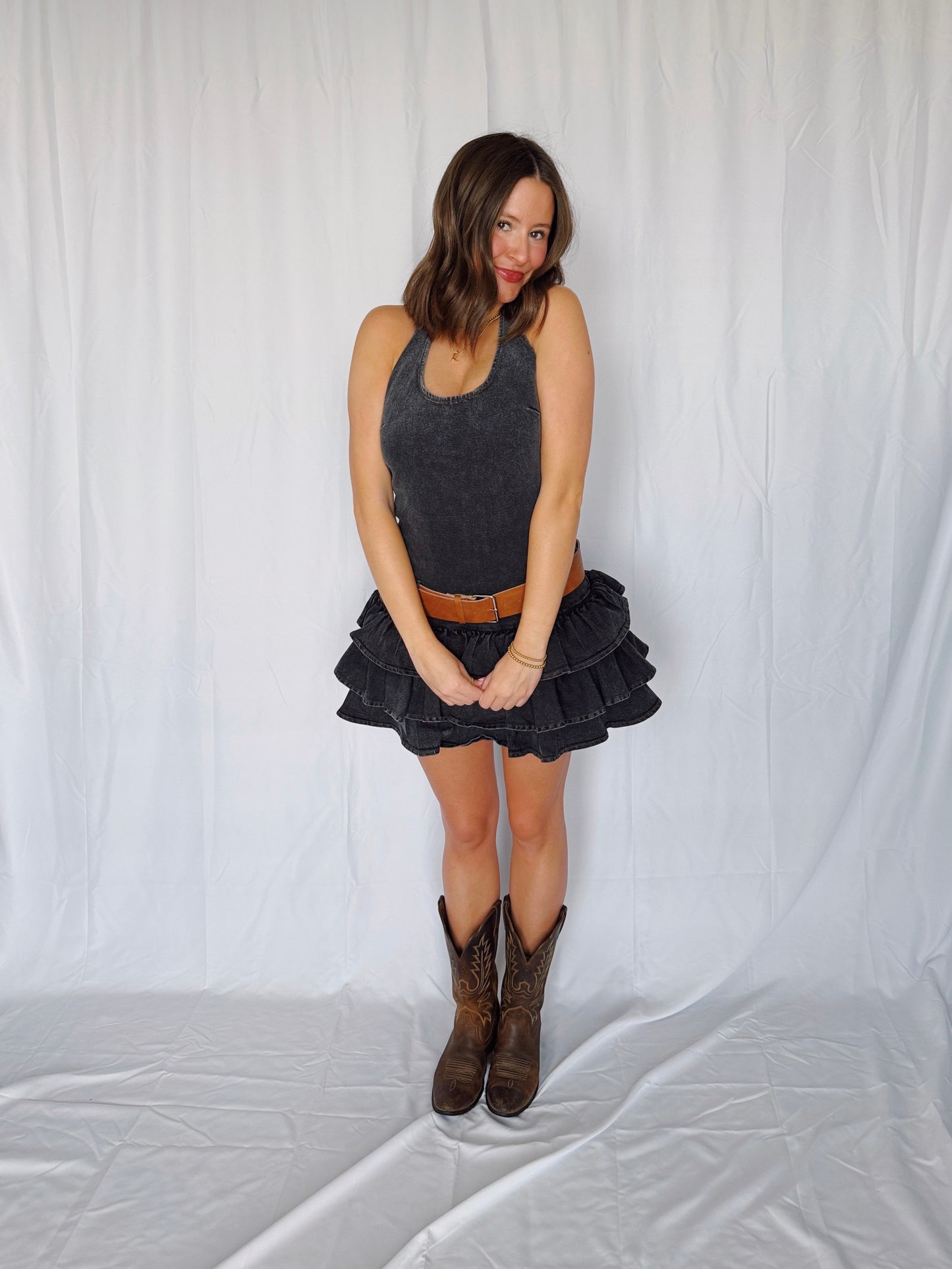 Country Boy's Dream Girl Belted Denim Dress