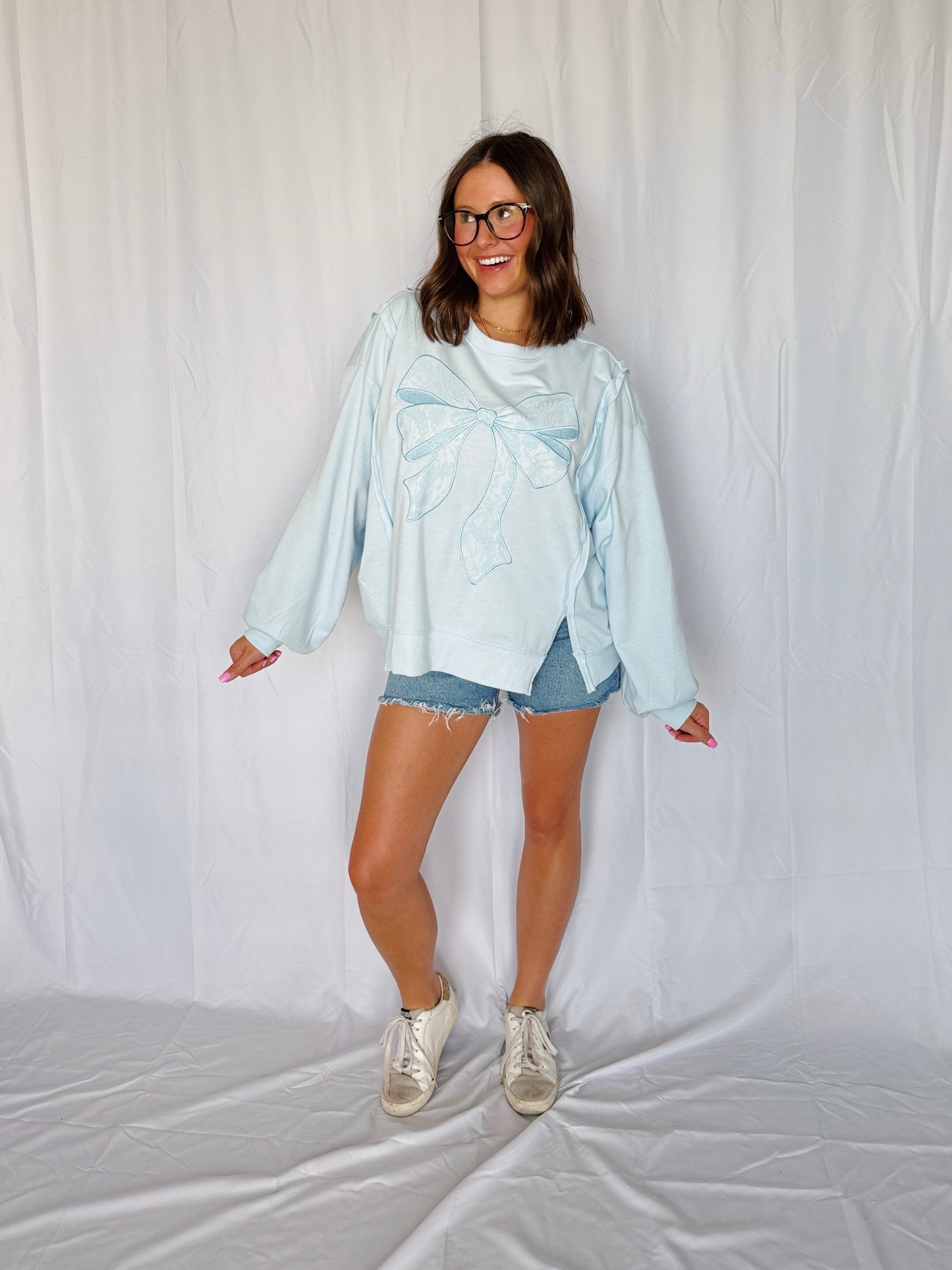 Dancing Through Life Lace Bow Sweatshirt