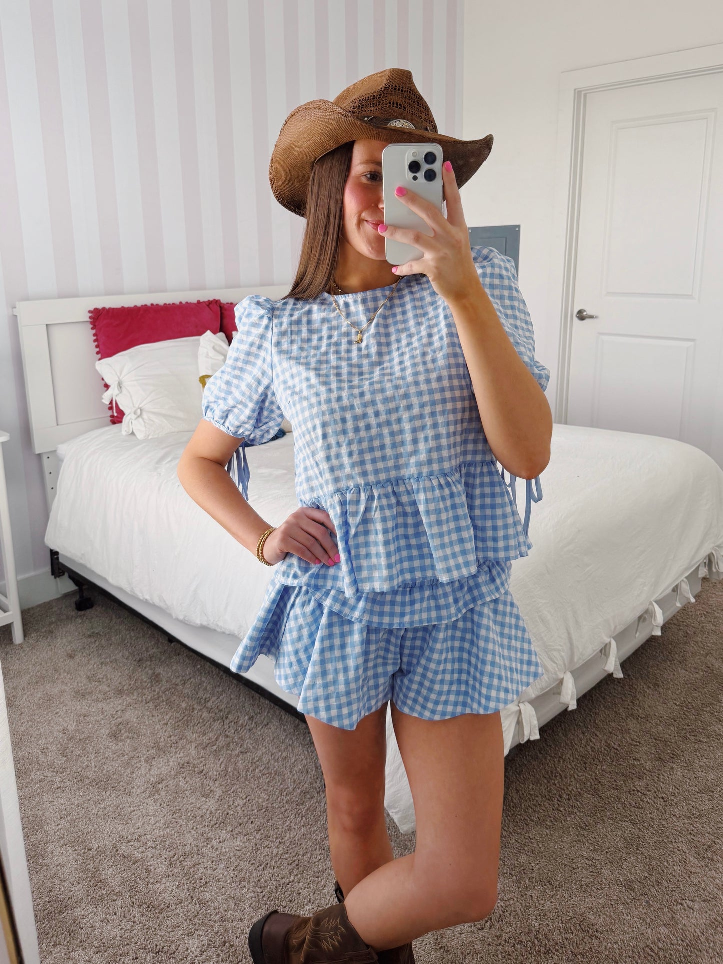 9 to 5 Gingham Top & Shorts Set