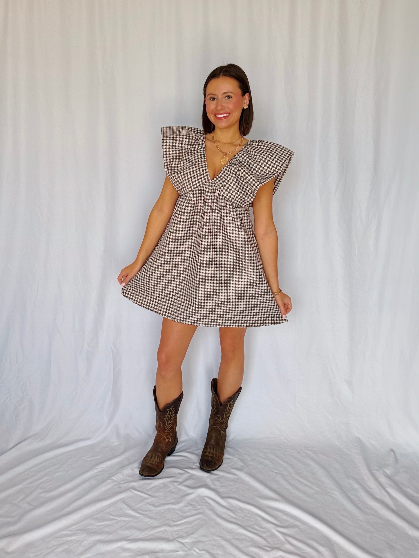Love You a Latte Houndstooth Babydoll Dress