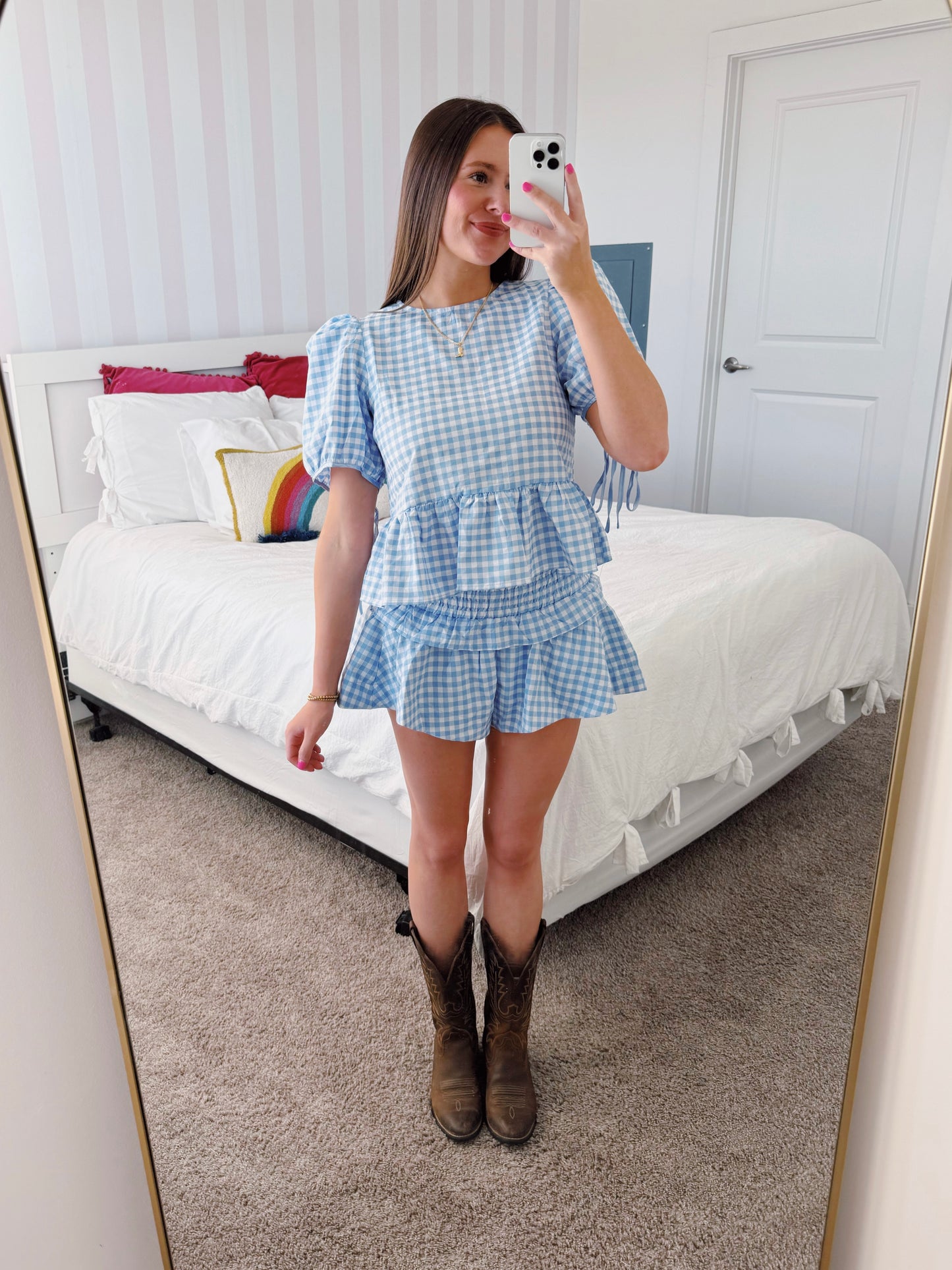 9 to 5 Gingham Top & Shorts Set