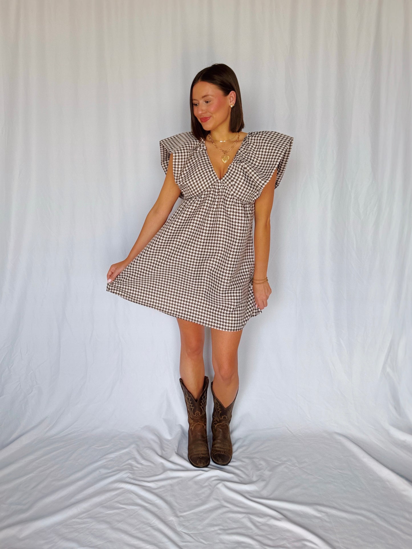 Love You a Latte Houndstooth Babydoll Dress