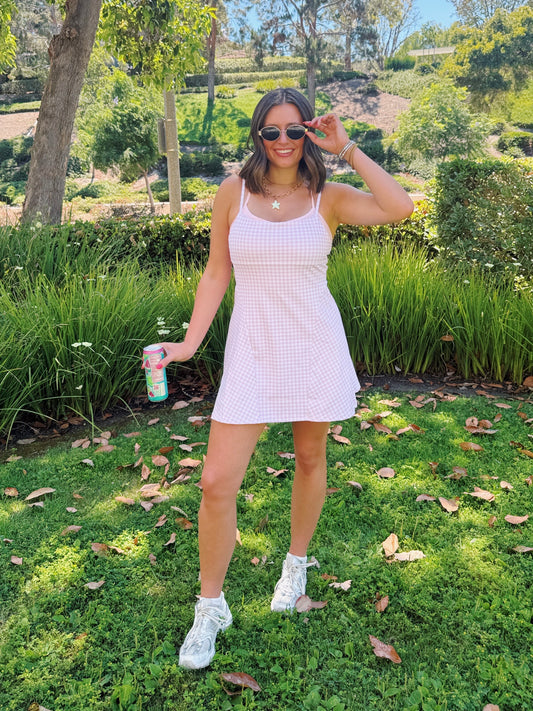 On The Move Gingham Layered Athletic Dress