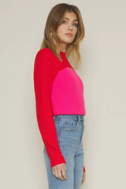 Stupid Cupid Colorblock Cutout Sweater