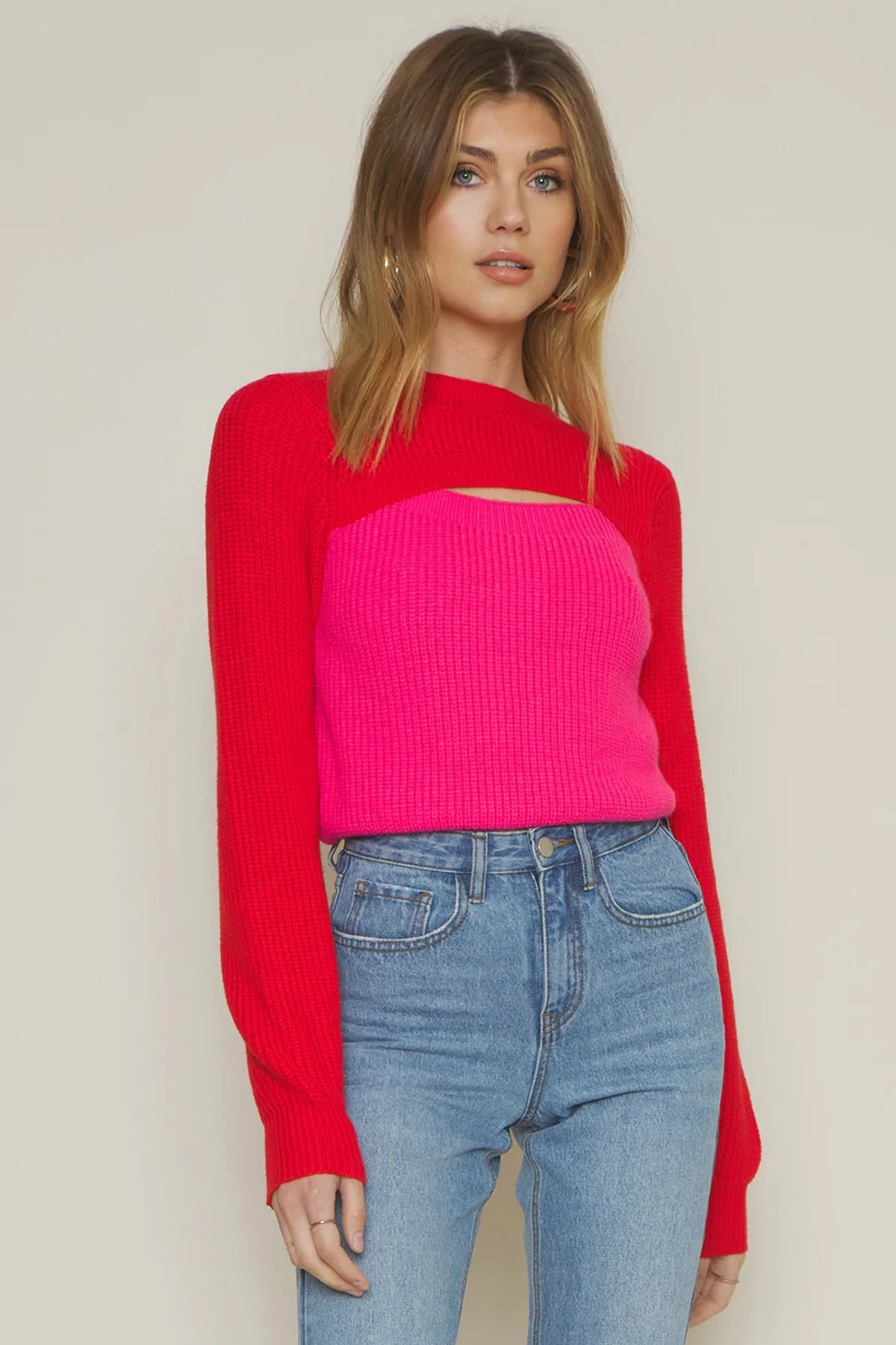 Stupid Cupid Colorblock Cutout Sweater