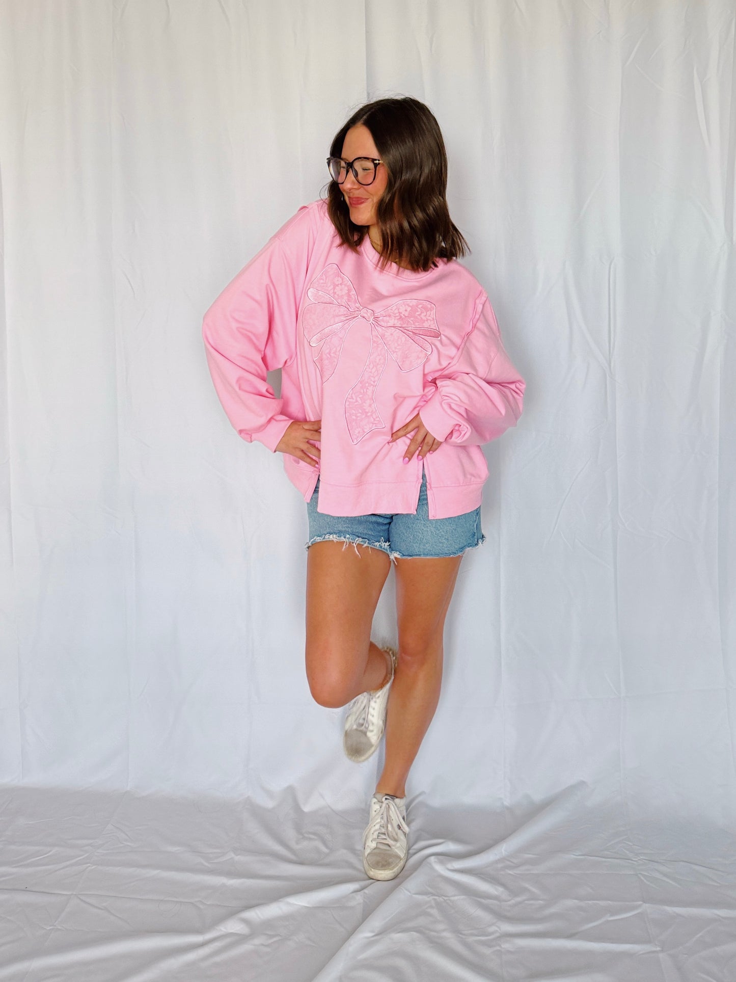 Dancing Through Life Lace Bow Sweatshirt