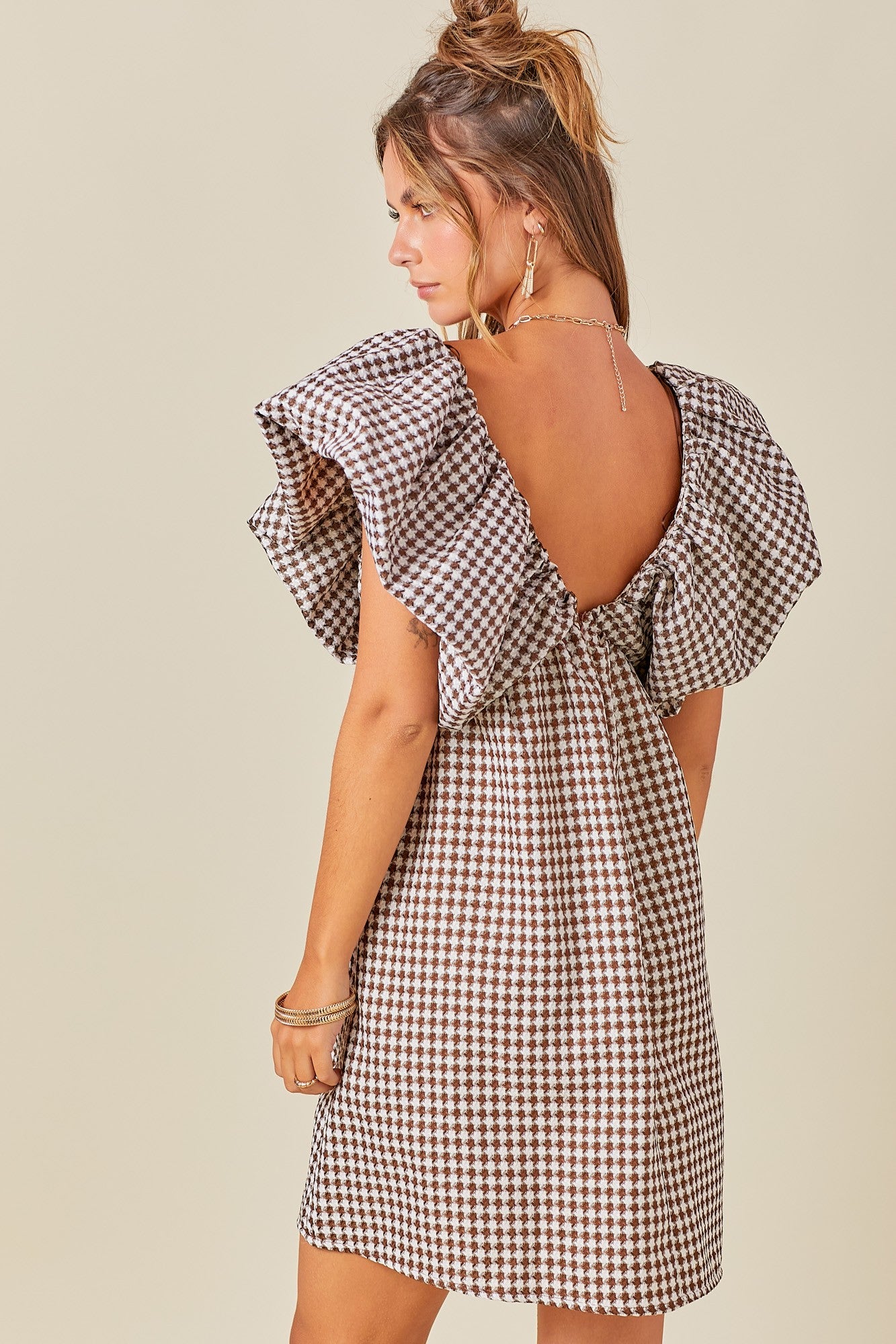 Love You a Latte Houndstooth Babydoll Dress
