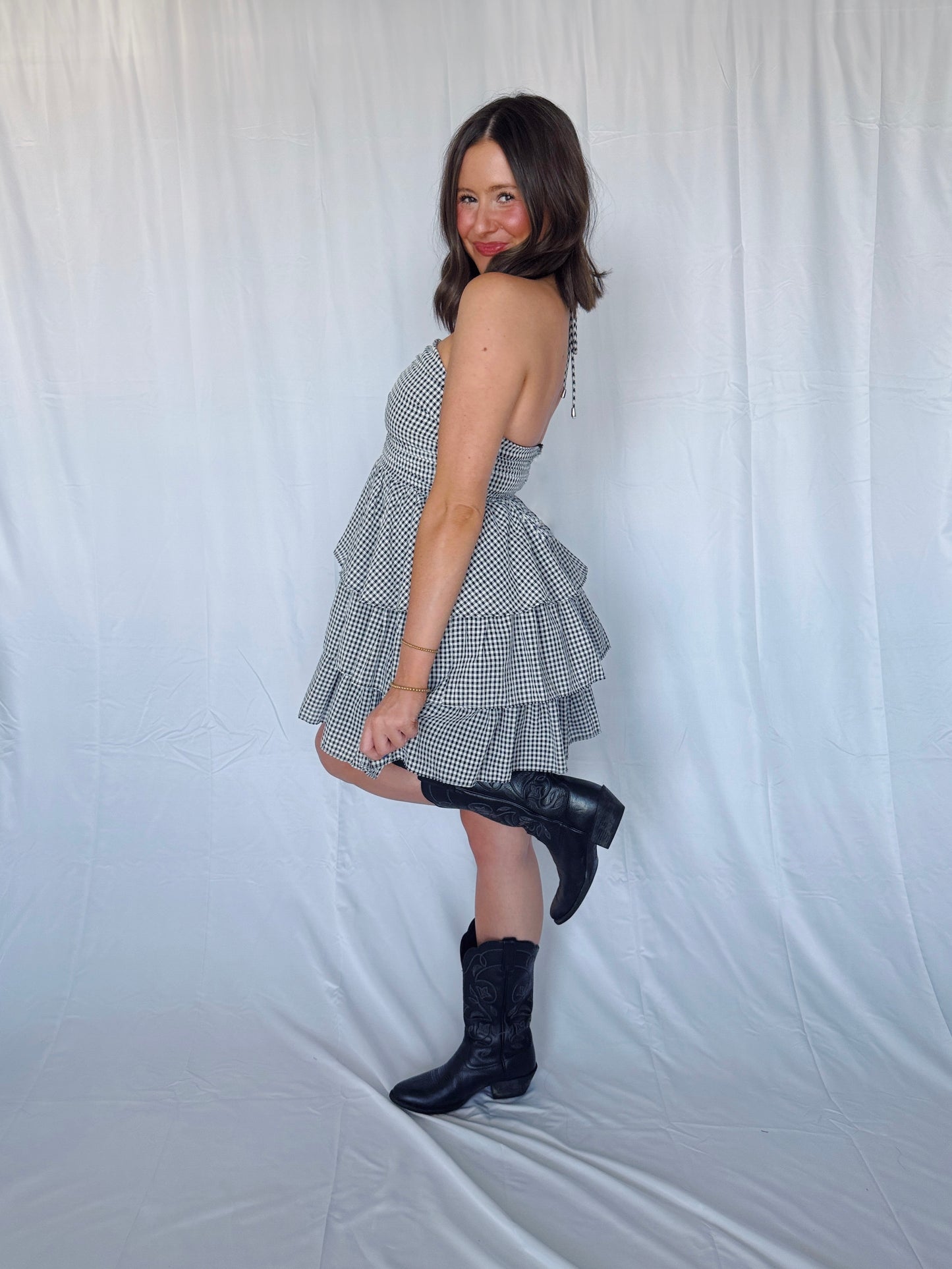 Giddy Up Gingham Ruffle Dress