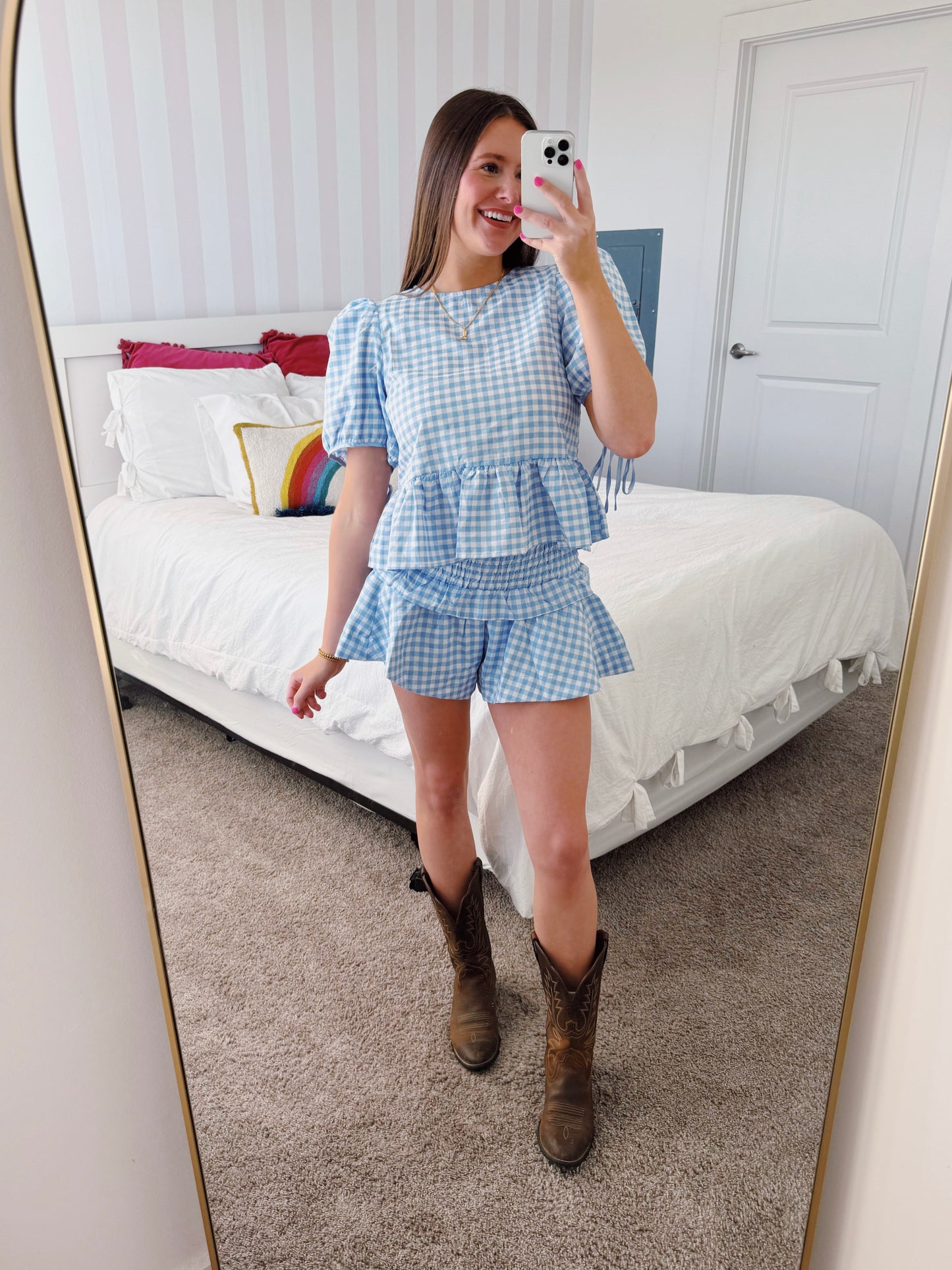 9 to 5 Gingham Top & Shorts Set