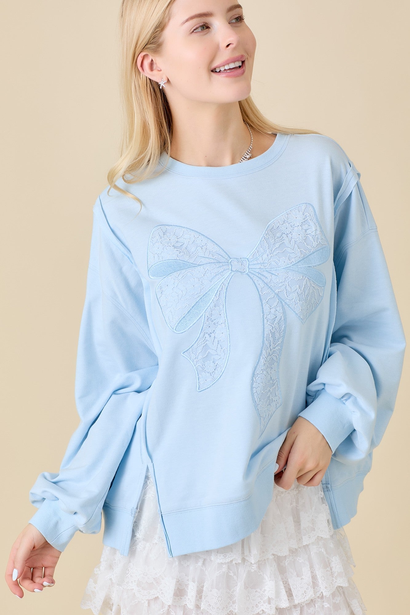 Dancing Through Life Lace Bow Sweatshirt