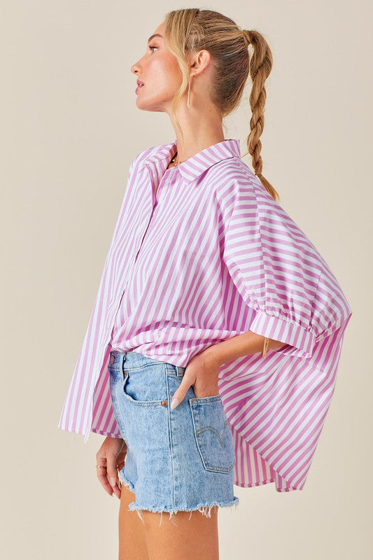 Sweet Summertime Striped Button Down Blouse