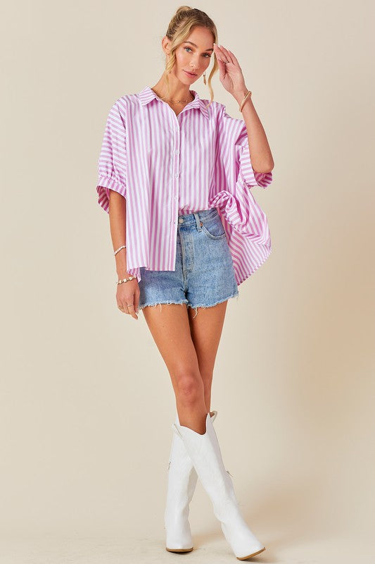 Sweet Summertime Striped Button Down Blouse