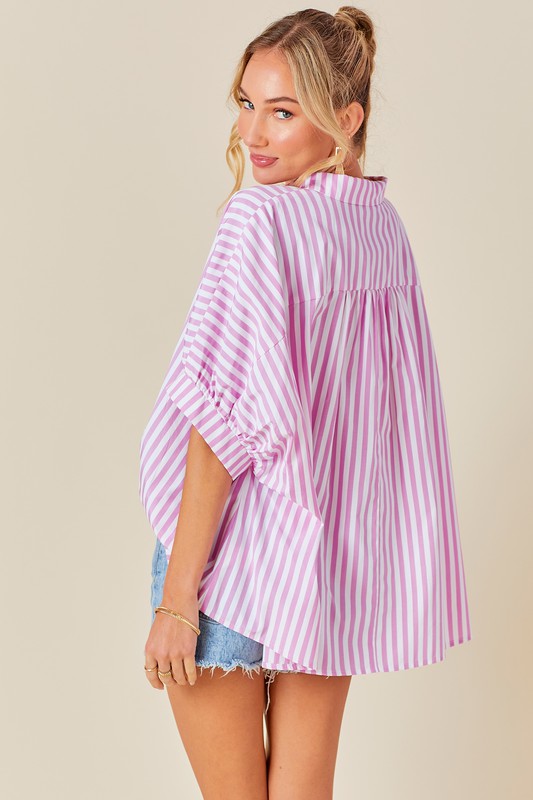 Sweet Summertime Striped Button Down Blouse