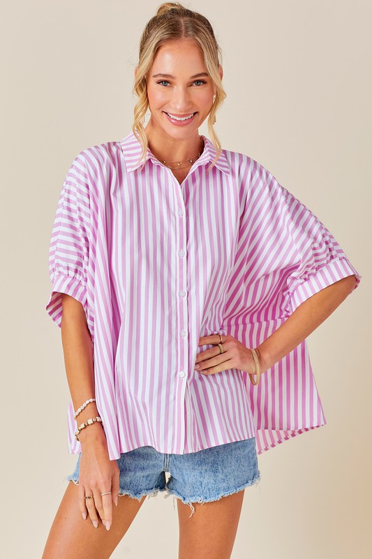 Sweet Summertime Striped Button Down Blouse