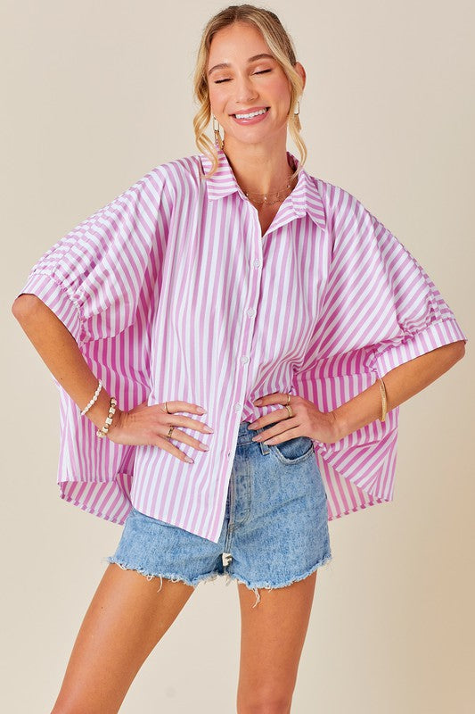 Sweet Summertime Striped Button Down Blouse