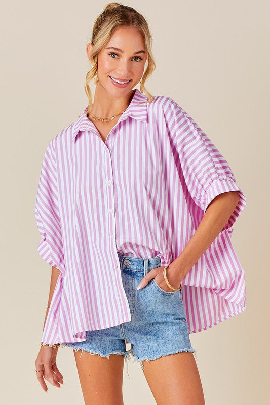 Sweet Summertime Striped Button Down Blouse
