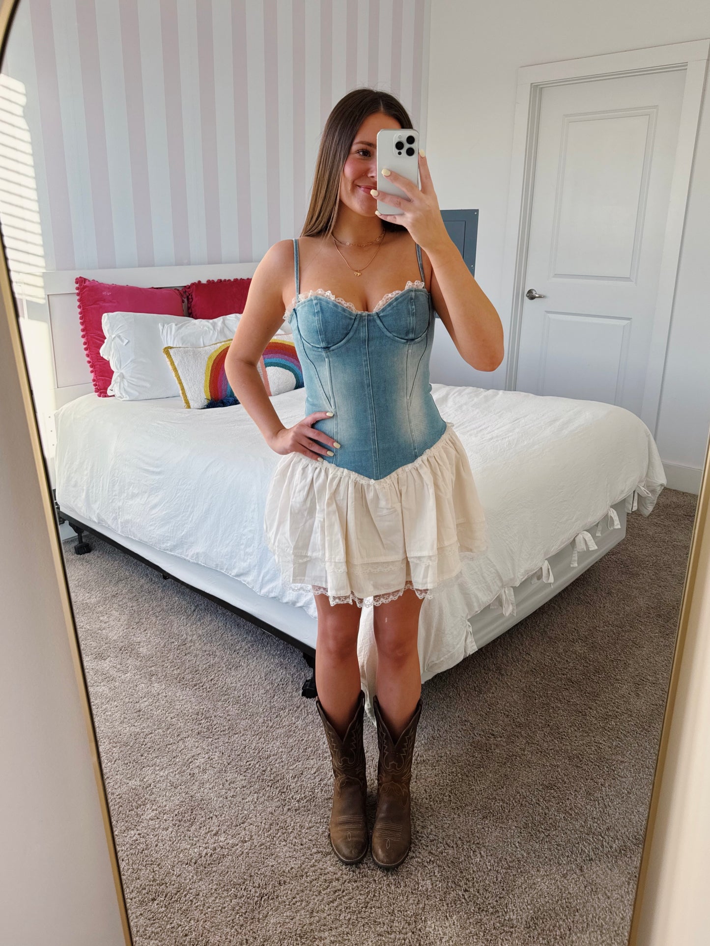 Split Decision Denim Corset Dress