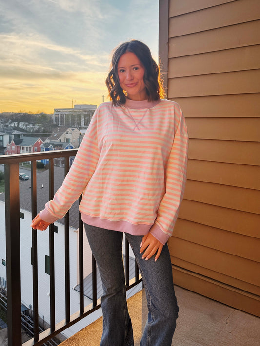 Cotton Candy Striped Mock Neck Sweatshirt