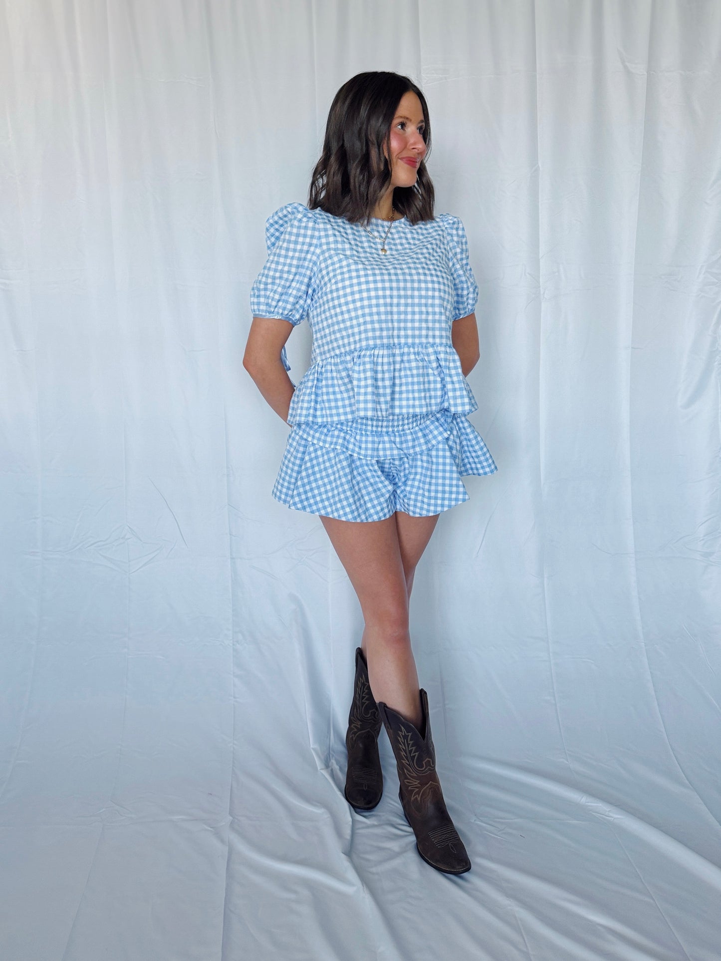9 to 5 Gingham Top & Shorts Set