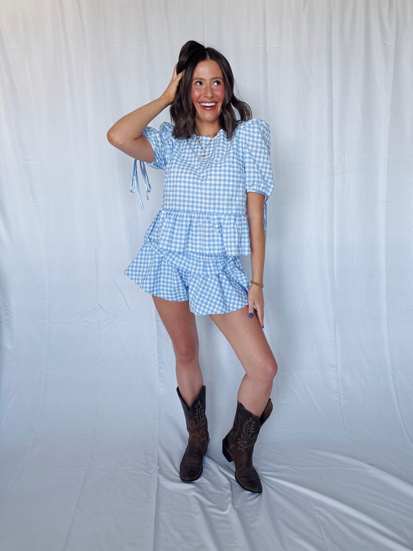 9 to 5 Gingham Top & Shorts Set