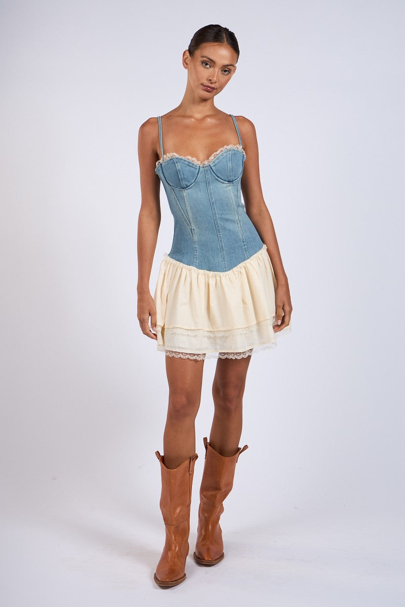 Split Decision Denim Corset Dress