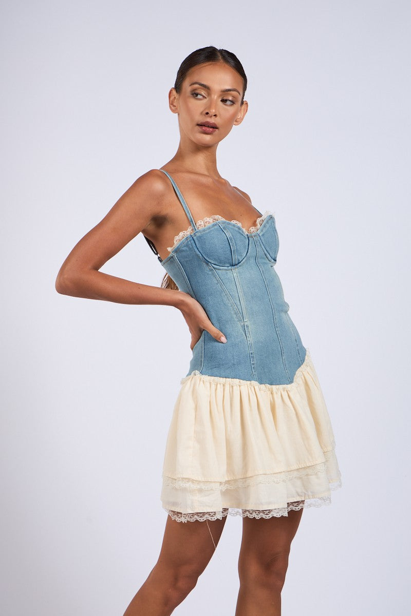 Split Decision Denim Corset Dress