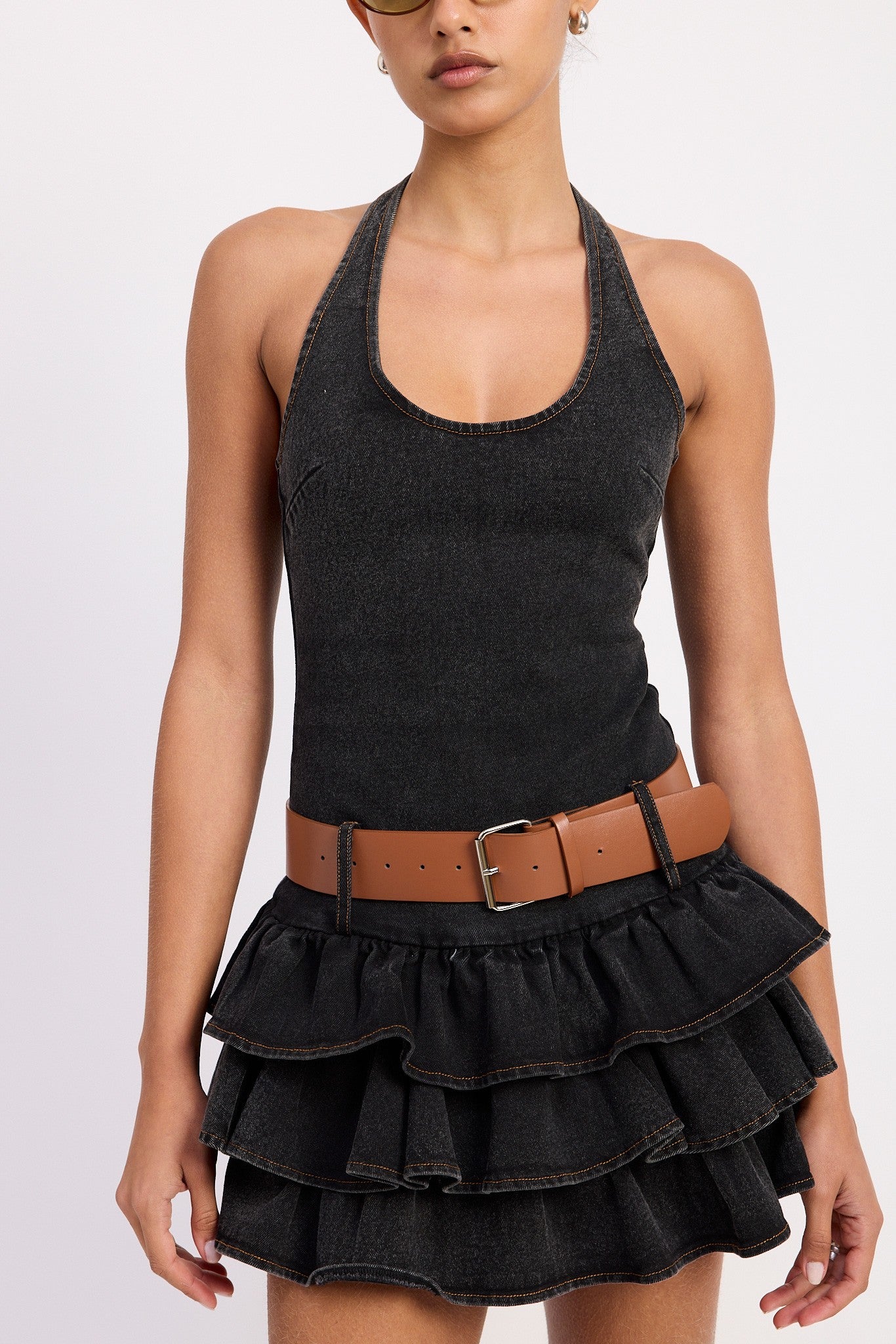 Country Boy's Dream Girl Belted Denim Dress