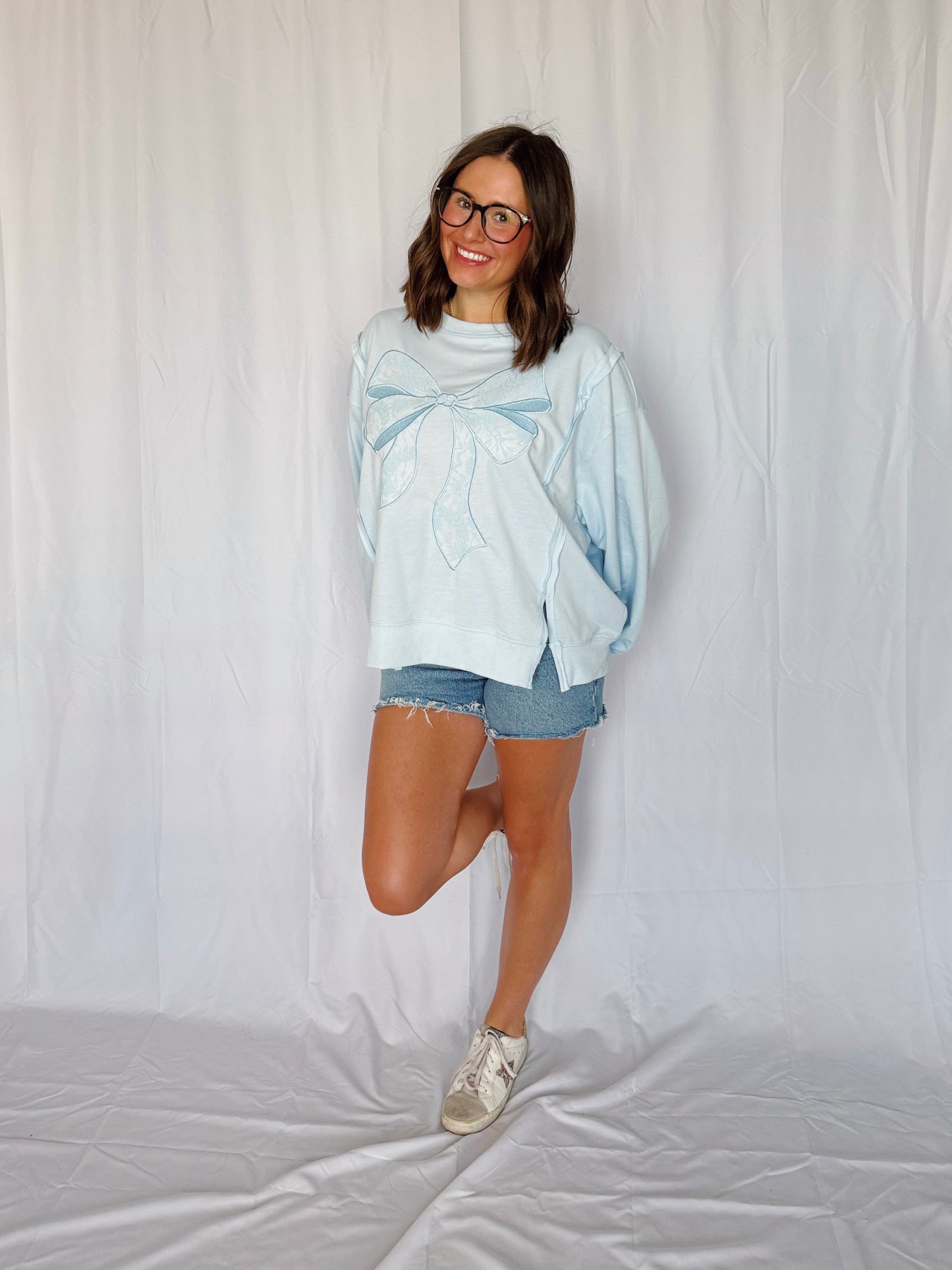Dancing Through Life Lace Bow Sweatshirt