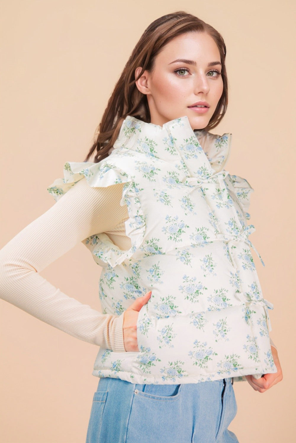 Sweet Pea Floral Puffer Vest