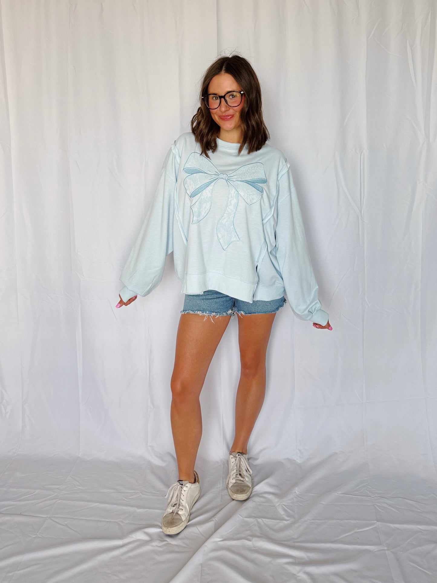 Dancing Through Life Lace Bow Sweatshirt