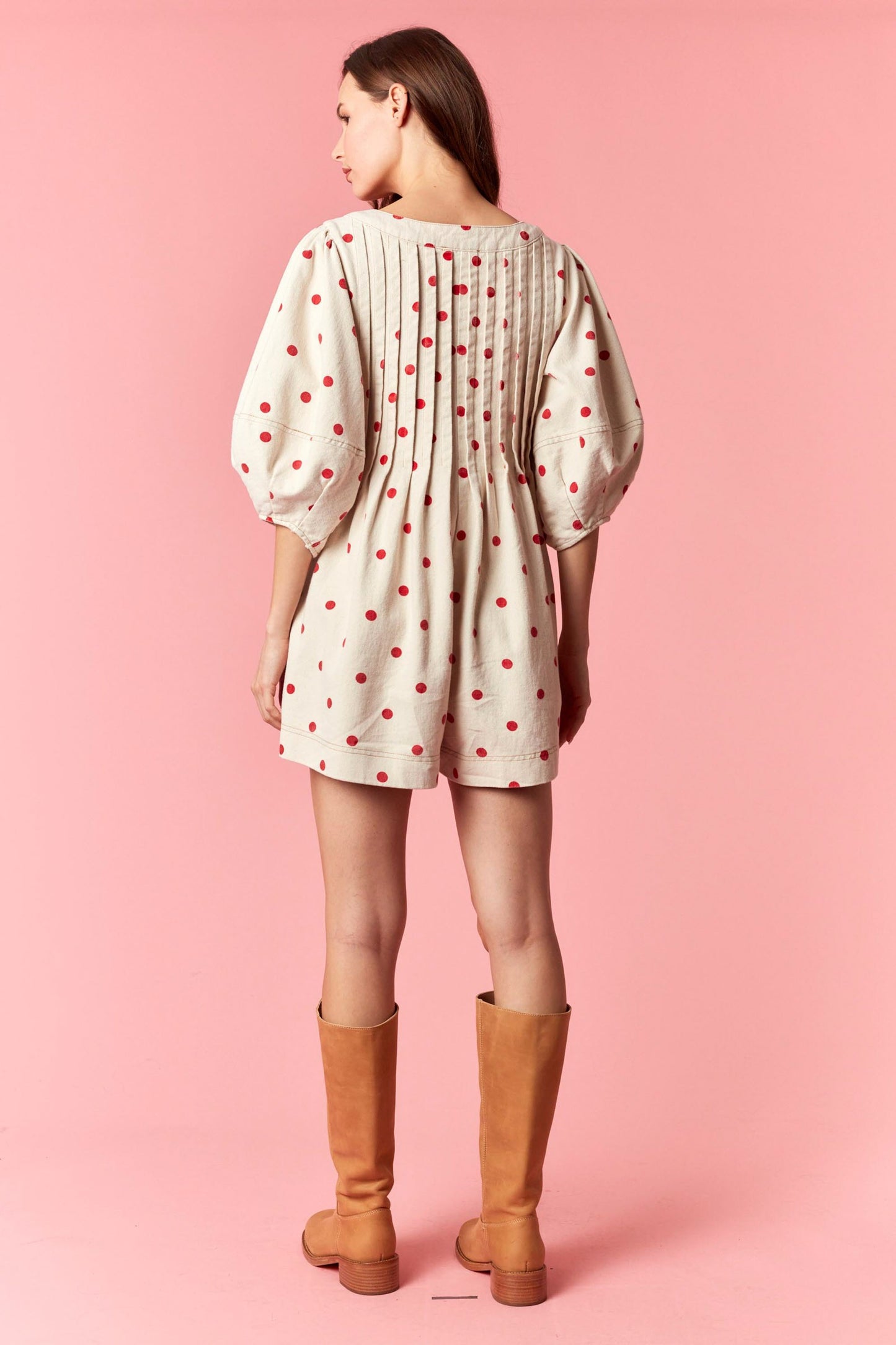 Sweetheart Spotted Twill Denim Romper