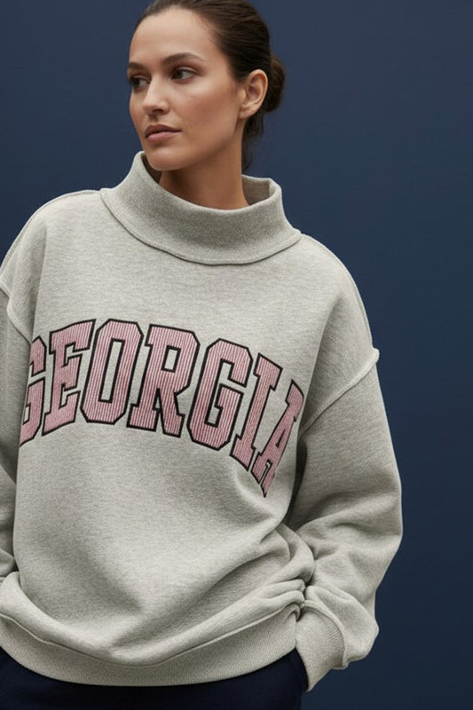 PREORDER: Embroidered Georgia Mock Neck Sweatshirt (EARLY JUNE)