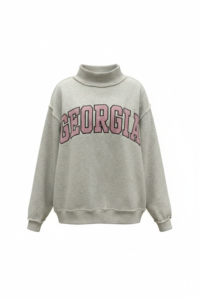PREORDER: Embroidered Georgia Mock Neck Sweatshirt (EARLY JUNE)
