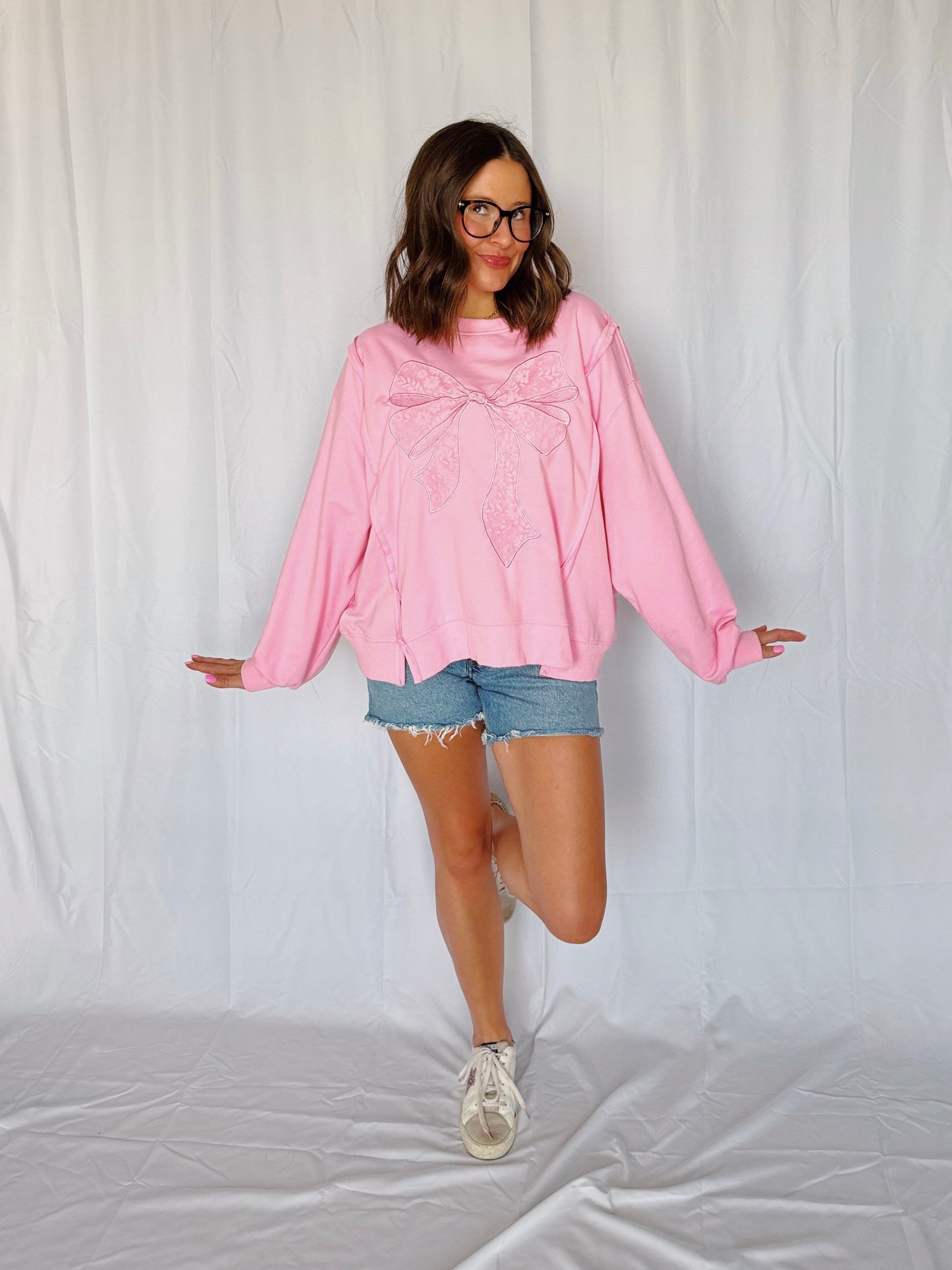 Dancing Through Life Lace Bow Sweatshirt