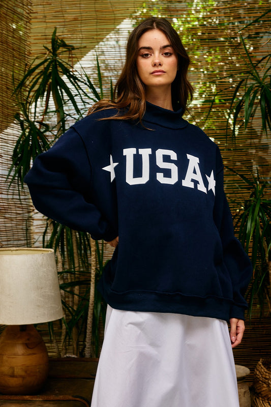 PREORDER: USA/Map Reversible Mock Neck Sweatshirt (EARLY JULY)