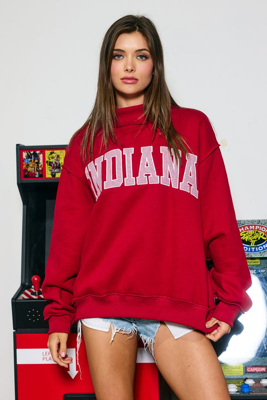 PREORDER: Pinstripe Embroidered Indiana Mock Neck Sweatshirt (LATE JUNE)