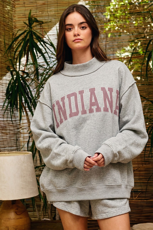 Pinstripe Embroidered Indiana Mock Neck Sweatshirt