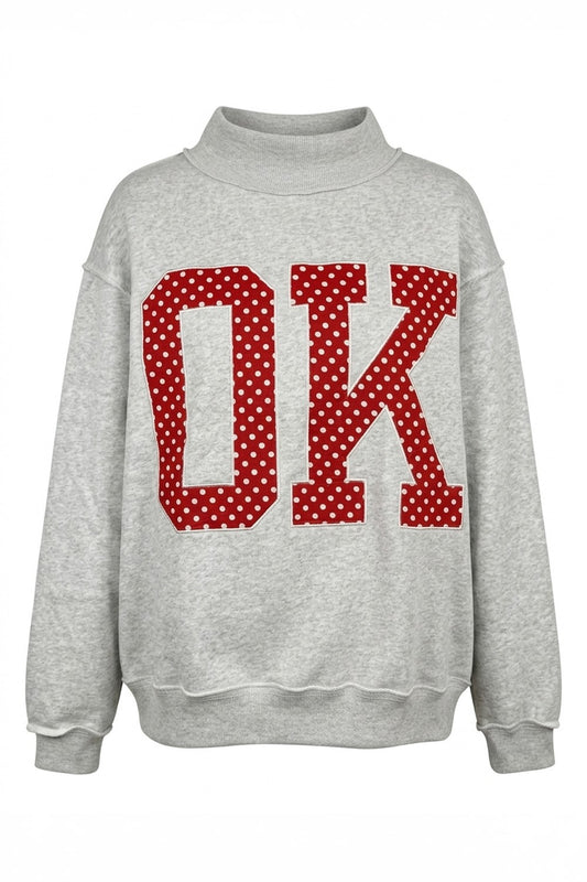PREORDER: Polka Dot Embroidered Oklahoma (OK) Mock Neck Sweatshirt (EARLY SEPTEMBER)