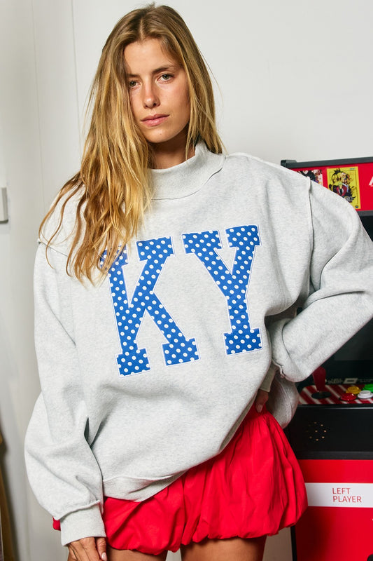 PREORDER: Polka Dot Embroidered Kentucky (KY) Mock Neck Sweatshirt (EARLY OCTOBER)