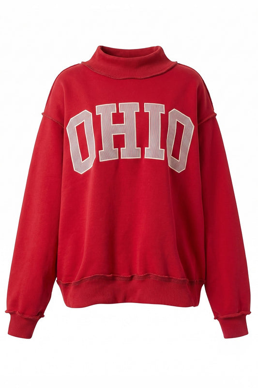 PREORDER: Pinstripe Embroidered Ohio Mock Neck Sweatshirt (LATE SEPTEMBER)