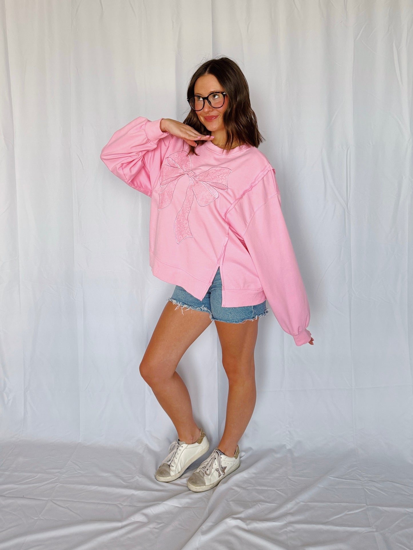 Dancing Through Life Lace Bow Sweatshirt