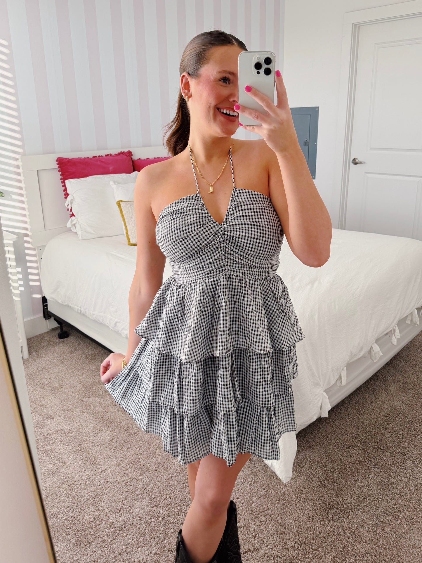 Giddy Up Gingham Ruffle Dress