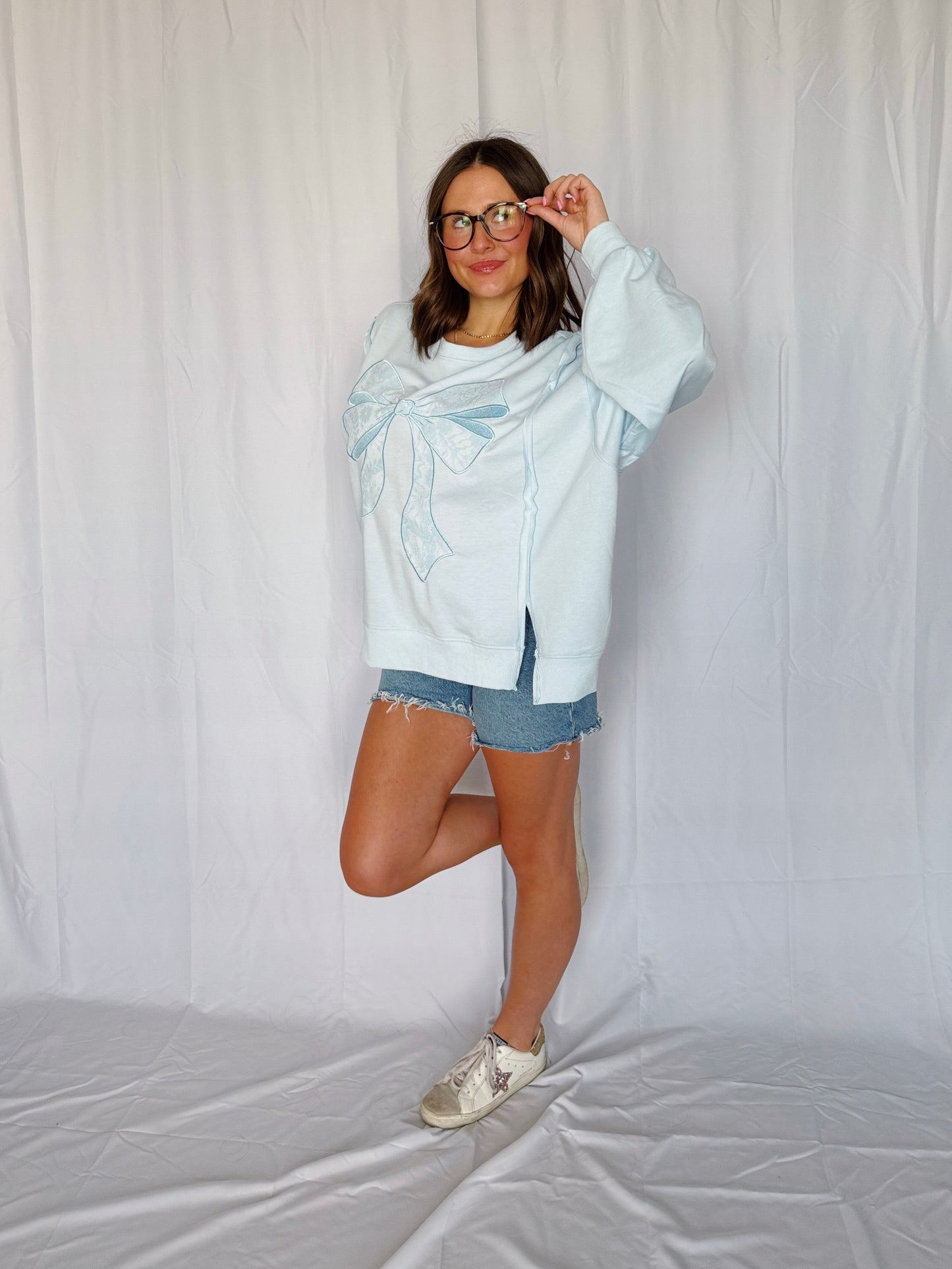 Dancing Through Life Lace Bow Sweatshirt