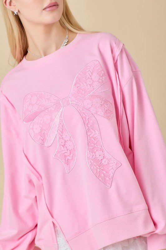 Dancing Through Life Lace Bow Sweatshirt