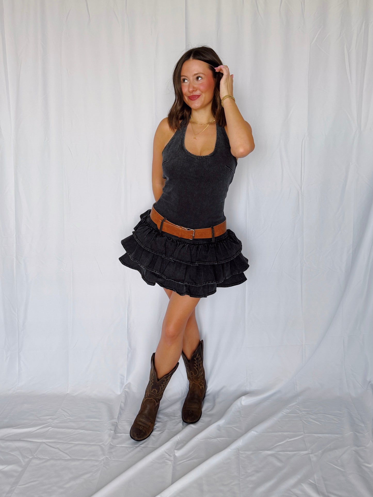 Country Boy's Dream Girl Belted Denim Dress