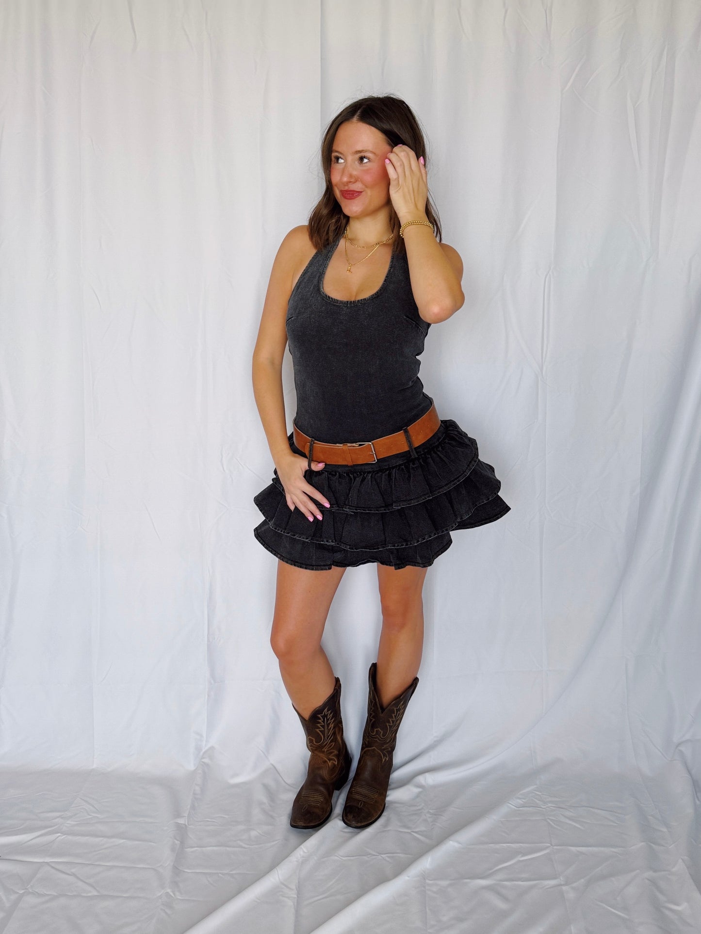 Country Boy's Dream Girl Belted Denim Dress